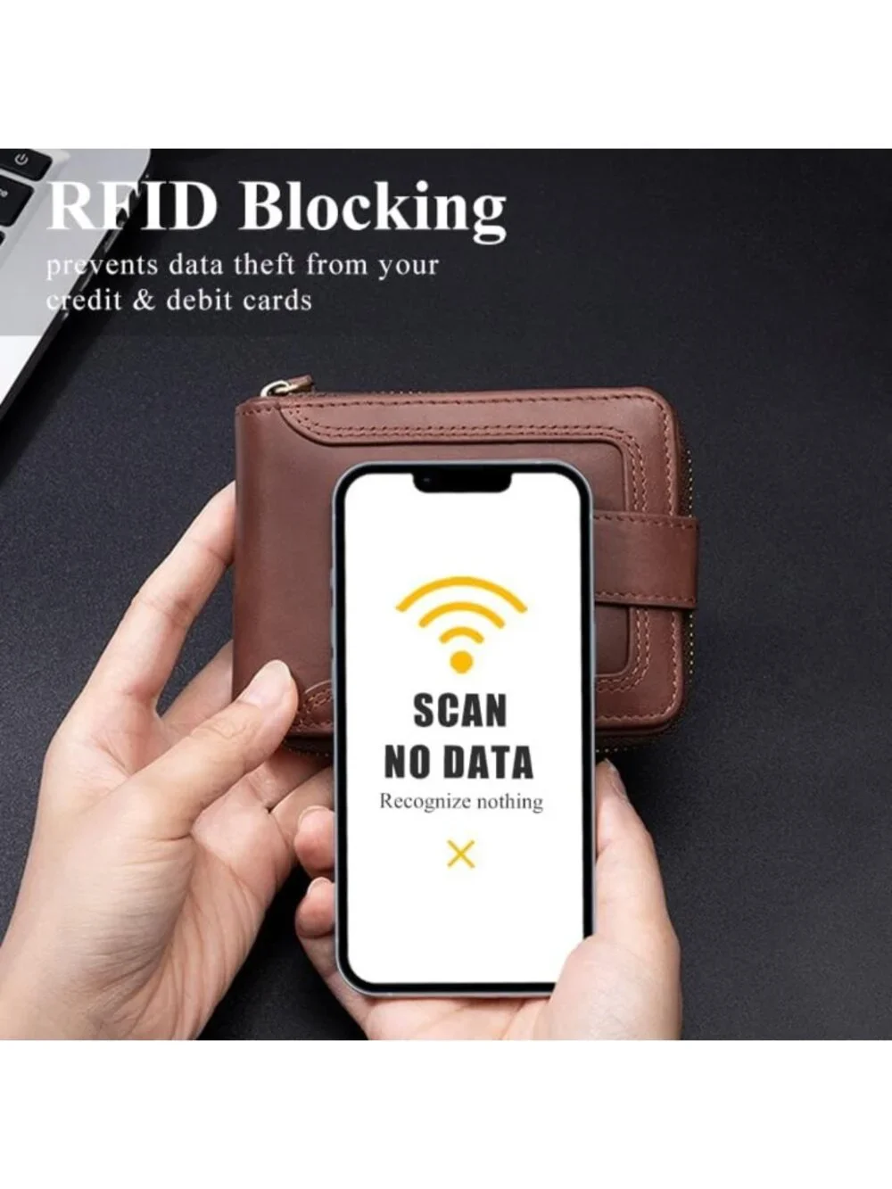 Vintage Genuine Leather RFID Blocking Zipper Wallet for Men, Large Capacity